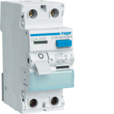 Диференціальне реле 2P, 6kA, 63A, 30mA, A, Hager CDA263D