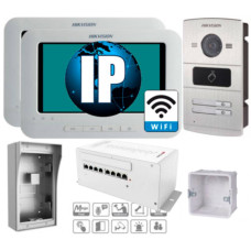 IP комплект 2 WiFi відеодомофони Hikvision DS-KH6310-W + двохабонентська DS-KV8202-IM + PoE