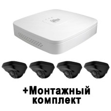 2МП ширококутний HDCVI комплект із записом звуку на базі Dahua DHI-XVR5104C-X1 + 4 камери 2Мп